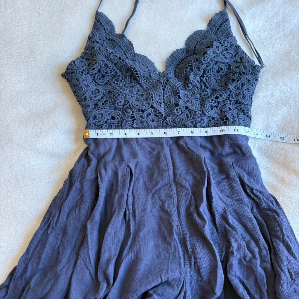 Boho Crochet Lace Backless Romper Navy Blue Festival Summer Sun Dress Size M - Picture 5 of 13